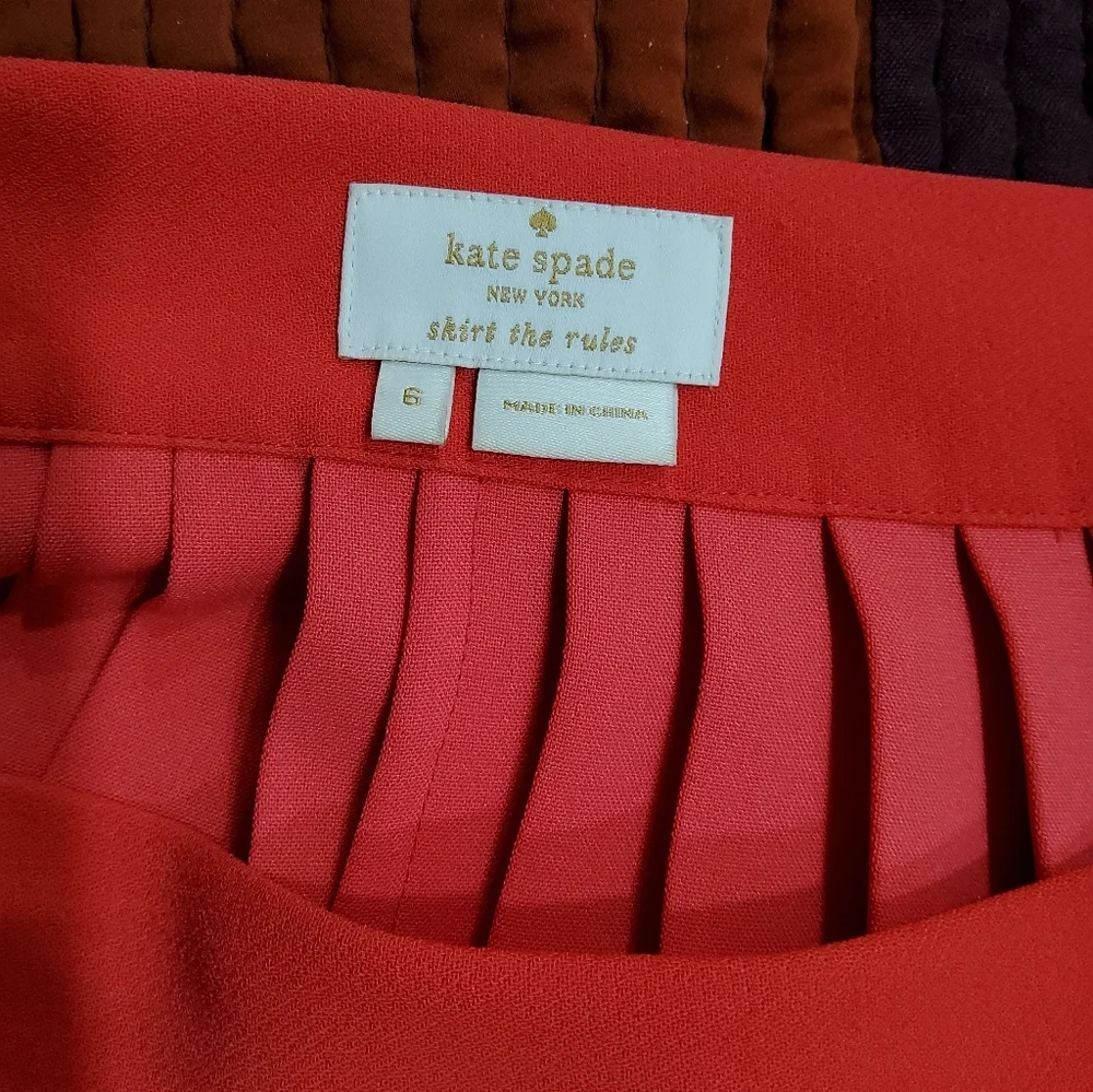 Kate Spade 100% Silk Red Pleated Midi Skirt Size 6